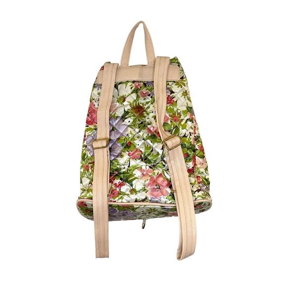 Nicole Miller New York Green Floral Quilted Drawstring Backpack Knapsack‎ Garden - Picture 2 of 8
